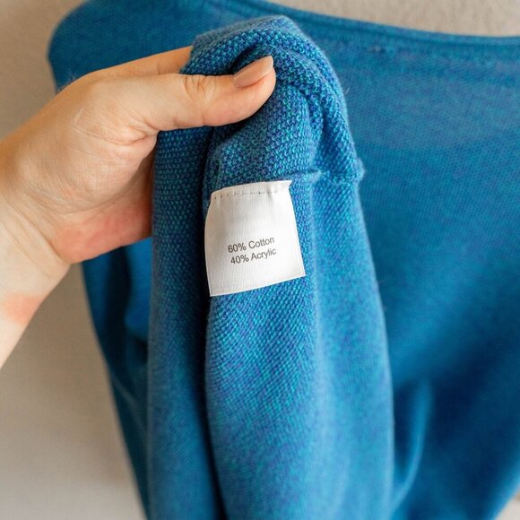 Sahalie Women’s Size L Blue Textured Sweater Long Sleeve Pullover Side Split Hem - Picture 7 of 7